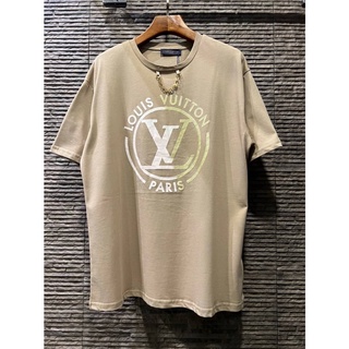 LOUIS VUITTON LV PARIS CHAIN PLAIN COTTON LOGO T-SHIRT เสื้อยืดคอกลมแขนสั้น แบรนด์หลุยส์วิตตอง ตัวหนังสือโลโก้แอลวี