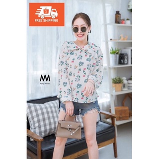 MM-WHITE GARDEN เสื้อแขนยาวคอปกหวานๆ ลายดอก ตสวย
