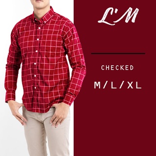 [โค้ดส่วนลด LMOF15PER ลด15%] LM mens styleเสื้อเชิ้ตคอผู้ชาย เสื้อเชิ้ตคอปกลายสก็อต แขนยาว 4 สี  สีเขียว สีน้ำตาล ส