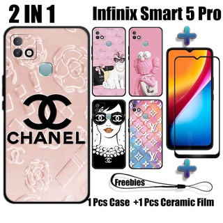 2 IN 1 เคส พร้อมกระจกนิรภัย สําหรับ Infinix Smart 5 Pro เคสโทรศัพท์ และตัวป้องกันหน้าจอเซรามิค โค้ง