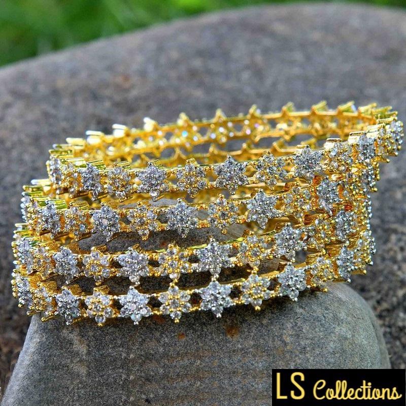 KERALA ONE GRAM GOLD FLORAL TWO TONE DIAMOND BANGLES (ขนาด 2.8)
