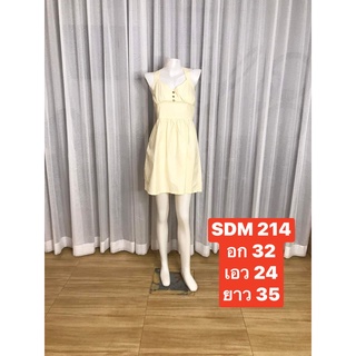 SDM214  ชุดเดรสแขนกุด คอวี สีพื้น โชว์หลังฝ้าย เอวจั้ม กระโปรงบาน ใส่เที่ยว พร้อมส่ง