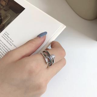 S925 pure silver smile ring fashion retro adjustable index finger ring jewelry gift