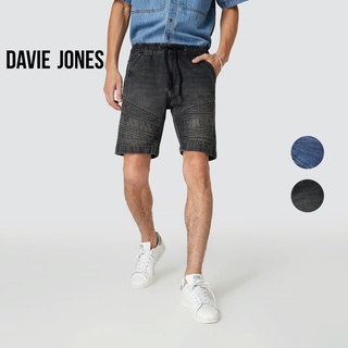 DAVIE JONES กางเกงขาสั้น ผู้ชาย เอวยางยืด สีดำ สีกรม Elasticated Shorts in black SH0062BK 63NV