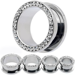 Stainless Steel Flare Wheel Rhinestone Ear Flesh Tunnel Stretcher Expander Plug