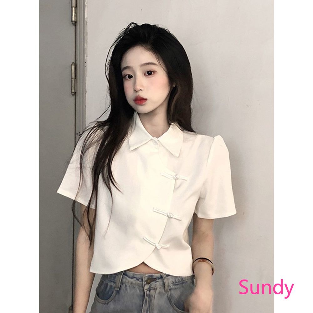 เสื้อโปโลแฟชั่นฤดูร้อนของเด็กผู้หญิงไม่สม่ําเสมอ กี่เพ้า สั้นเสื้อ
