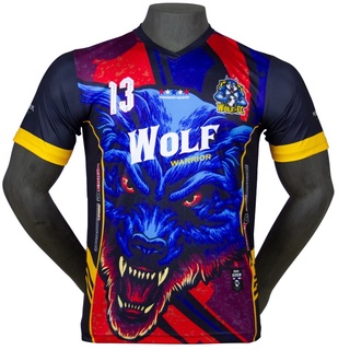 เสื้อกีฬา เสื้อฟุตบอล เสื้อกีฬาพิมพ์ลาย คอวี Wolf เนื้อผ้า Micro Polyester 100%