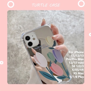 เคสโทรศัพท์มือถือกระจก ลายดอกทิวลิป สไตล์ญี่ปุ่น และเกาหลี สําหรับ Apple iPhone 14 13 12 11 PROMAX XS XR XSMAX SE2020 6 7 8PLUS MINI