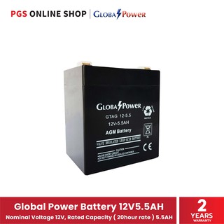 Global Power Battery 12V 5.5AH (แบตเตอรี่แห้ง) สำหรับเครื่องสำรองไฟ ไฟฉุกเฉิน และอุปกรณ์ไฟฟ้า สินค้ารับประกัน 2 ปี