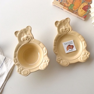 จาน ชามหมี จานหมีใส่อาหารเด็ก จานหมีทานขนม จานชามเซรามิค bear bowl set | faryheyz