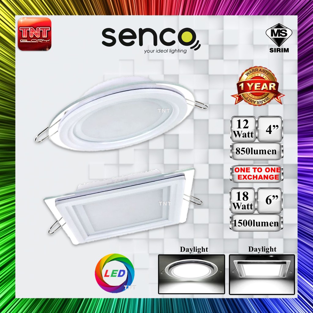Senco หลอดไฟ LED กระจก ทรงกลม สี่เหลี่ยม 12W 18W 4 นิ้ว 6 นิ้ว