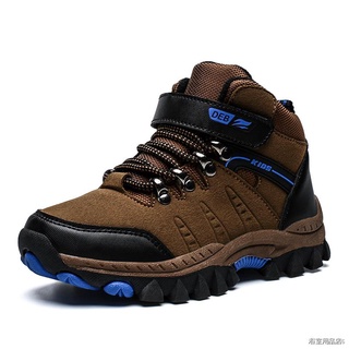 ∋∈○Kids Suede Autumn Winter Hiking Shoes Children Outdoor High Top Casual Sneakers Boys Non-slip High Top Trekking Climb