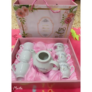 ชุดแก้วน้ำชาเซรามิค สีขาว มีแก้ว6ใบกา1ใบ แก้วสูง5.5เซมปากกวา…