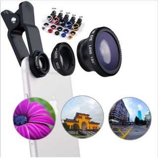 3-in-1 Wide Angle Macro Fisheye เลนส์ Kit with Clip Mobile Phone Fish Eye เลนส์