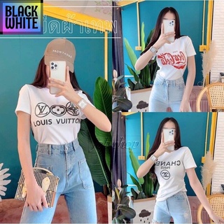 🔥พร้อมส่ง🔥BWCB -by M.Eเสื้อยืดคอกลมสกรีนลายเนื้อผ้าUniqloสีขาวดำ เสื้อยืดเท่ห์ oversize Street apparel unisex DXZU