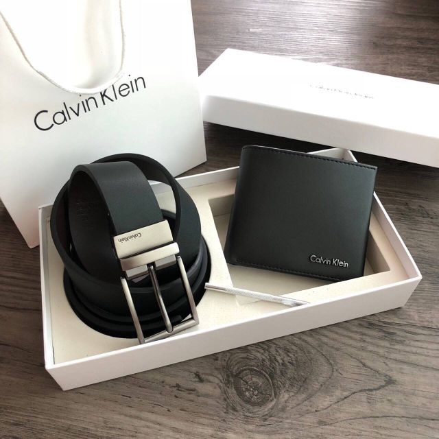 Calvin Klein Leather Belt &amp; Wallet Setแท้outlet
