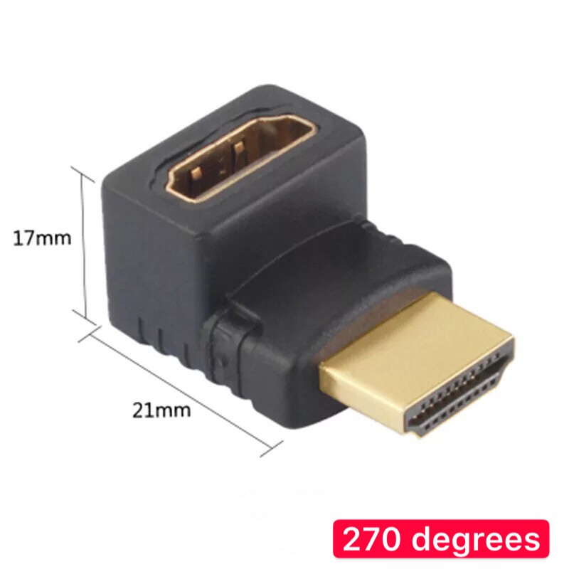 HDMI Wellcore/oem ตัวต่อสาย HDMI แบบงอ สำหรับพื้นที่แคบในการเสียบช่อง HDTV ของทีวี (270องศา)