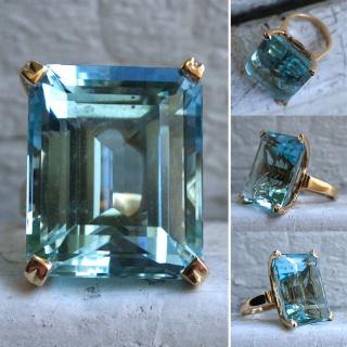 แหวน aquamarine สีเหลืองทอง 14 k gorgeous วินเทจ