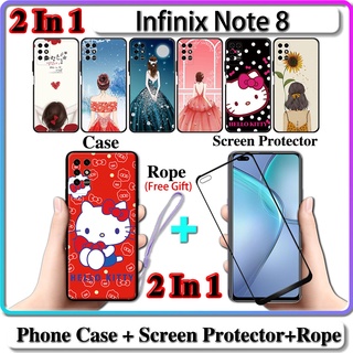 2 IN 1 เคส Infinix Note 8 เคส พร้อมกระจกนิรภัยกันรอยหน้าจอโค้ง เซรามิค สําหรับเด็กผู้หญิง และคิตตี้