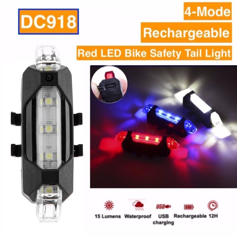 Taillight ไฟท้ายจักรยาน แบบชาร์จ USB ไฟจักรยาน แสงไฟ LED ชาร์จไฟผ่าน ไฟเตือนจักรยาน Bicycle warning light