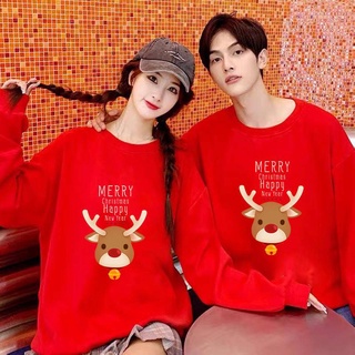 Doubleping【พร้อมส่ง】เสื้อฮู้ดแขนยาว คอกลม พิมพ์ลายกวางเรนเดียร์ พลัสไซซ์