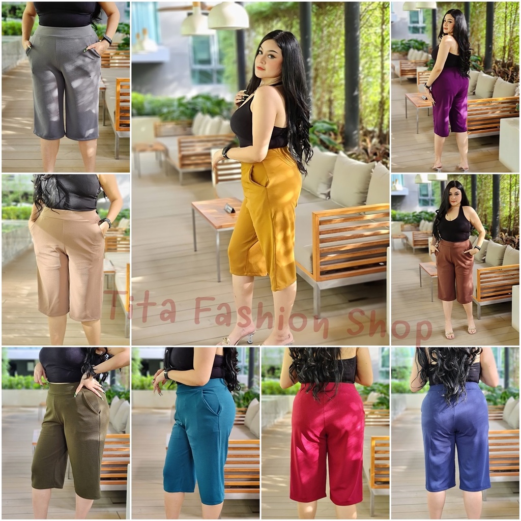 กางเกงขา5ส่วน เอว30-44 สีพื้นมี 10 สี ผ้ายืด ผ้าวูลเวฟ เอวเป็นยางยืด เก็บพุงดี งานตัดเย็บในไทย