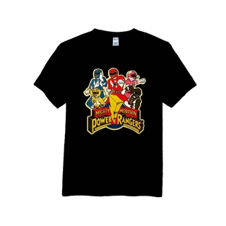 เสื้อยืดฤดูร้อนhotGILDAN เสื้อยืด ลายทีม Mighty Morphin Power Rangers สีดําS-3XL