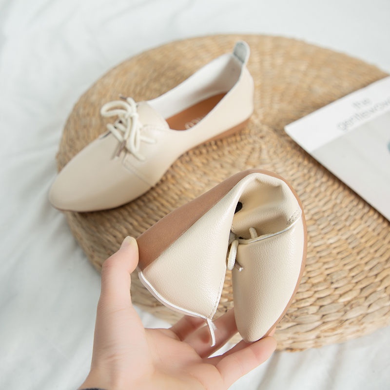 พร้อมส่ง 💜 35-40 เกาหลีรุ่นแบนรองเท้าน่ารักสบายอารมณ์นักเรียนโบว์หนังรองเท้า 3 สี