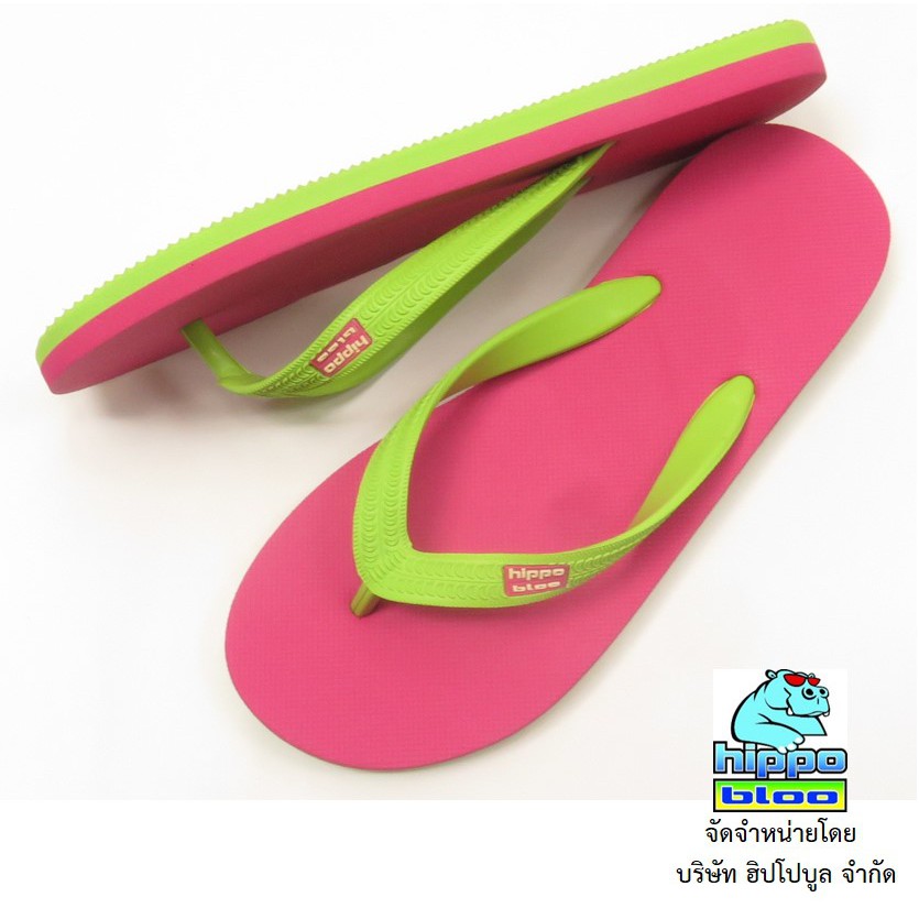 Hippo bloo รองเท้าแตะฮิปโปบูล Pink Green ชมพู/เขียว หูเขียว