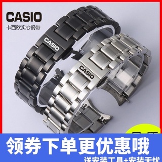 Casio สายนาฬิกาข้อมือ คาสิโอ สายเหล็ก สเตนเลส ผู้ชาย ผู้หญิง สายสเตนเลส โลหะ หัวเข็มขัดผีเสื้อ สีดํา โค้ง สเตนเลส สร้อยข้อมือ