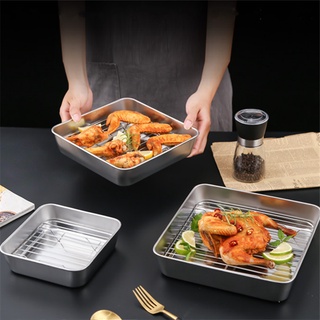 ♙❒☸Stainless Steel Square Bakeware Nonstick Pan Baking Tray with Grid Fruit Cookie BBQ Bread Storage Plate Dish Kitchen