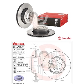 09 A712 11 จานเบรค ล้อ R (ยี่ห้อ BREMBO) รุ่น HC UV BMW ซีรี่ส์ 7 E65 E66 740i ปี2001-&gt;