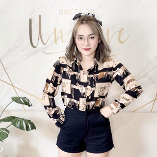 (พร้อมส่ง) เสื้อเชิ้ตแขนยาวลายม้า