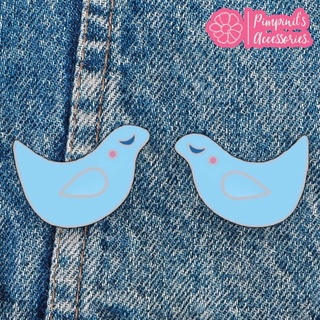 🇹🇭 พร้อมส่ง : 🕊 เข็มกลัดเซ็ทคู่รักนกน้อยสีฟ้า | Couple Little Blue Bird Enamel Brooch Pin Set.