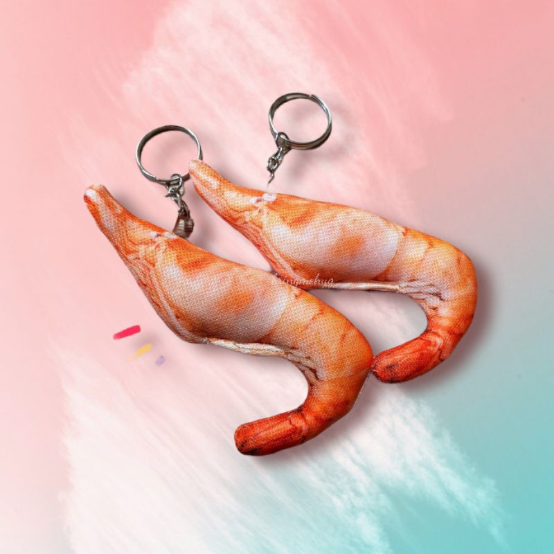 พวงกุญแจกุ้งนึ่งตัวจิ๋ว bringmehug ขนาด 10 ซม พวงกุญแจอาหาร ของชำร่วย ของฝากลายอาหาร
