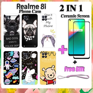 2 IN 1 Realme 8i เคสโทรศัพท์ พร้อมกระจกนิรภัยกันรอยหน้าจอ เซรามิค ฟิล์มโค้ง การ์ตูน