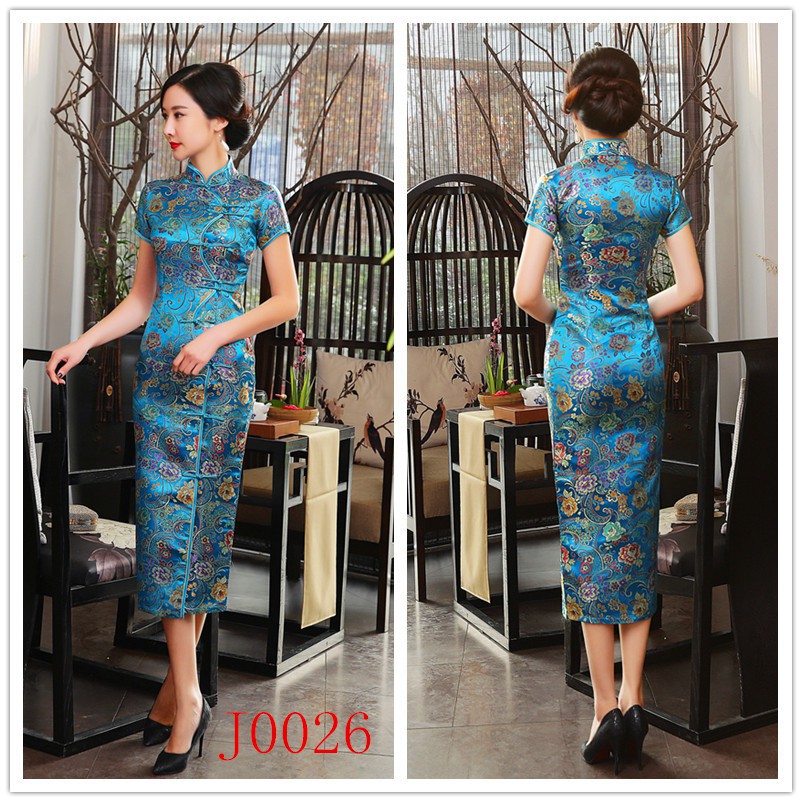 Elegant เซ็กซี่ Cheongsam ผู้หญิง Retro Mandarin Collar Vintage Flowe ซาติน Qipao