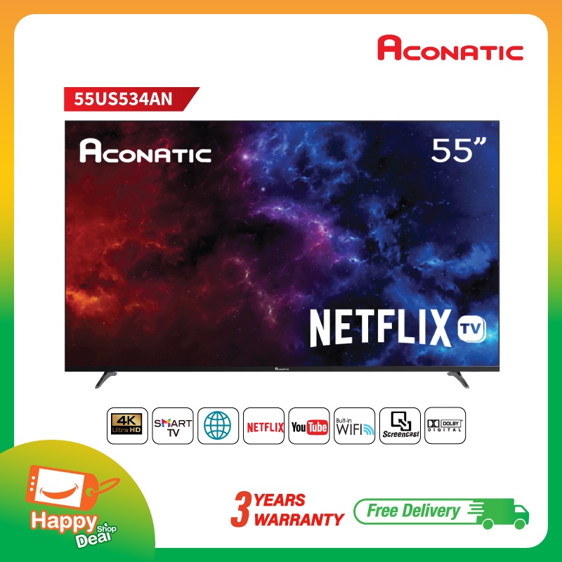 Aconatic LED Smart TV (Netflix License) 4K 55 นิ้ว รุ่น 55US534AN(รับประกันศูนย์3ปี)