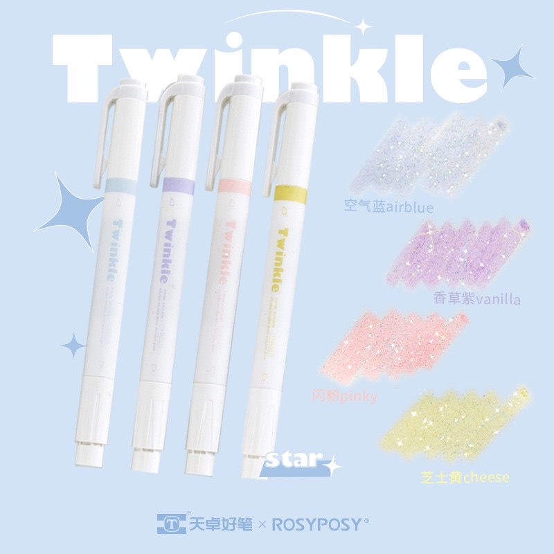 Twinkle ปากกาไฮไลท์พาสเทลกริตเตอร์ระยิบระยับ ชุด 4 แท่ง