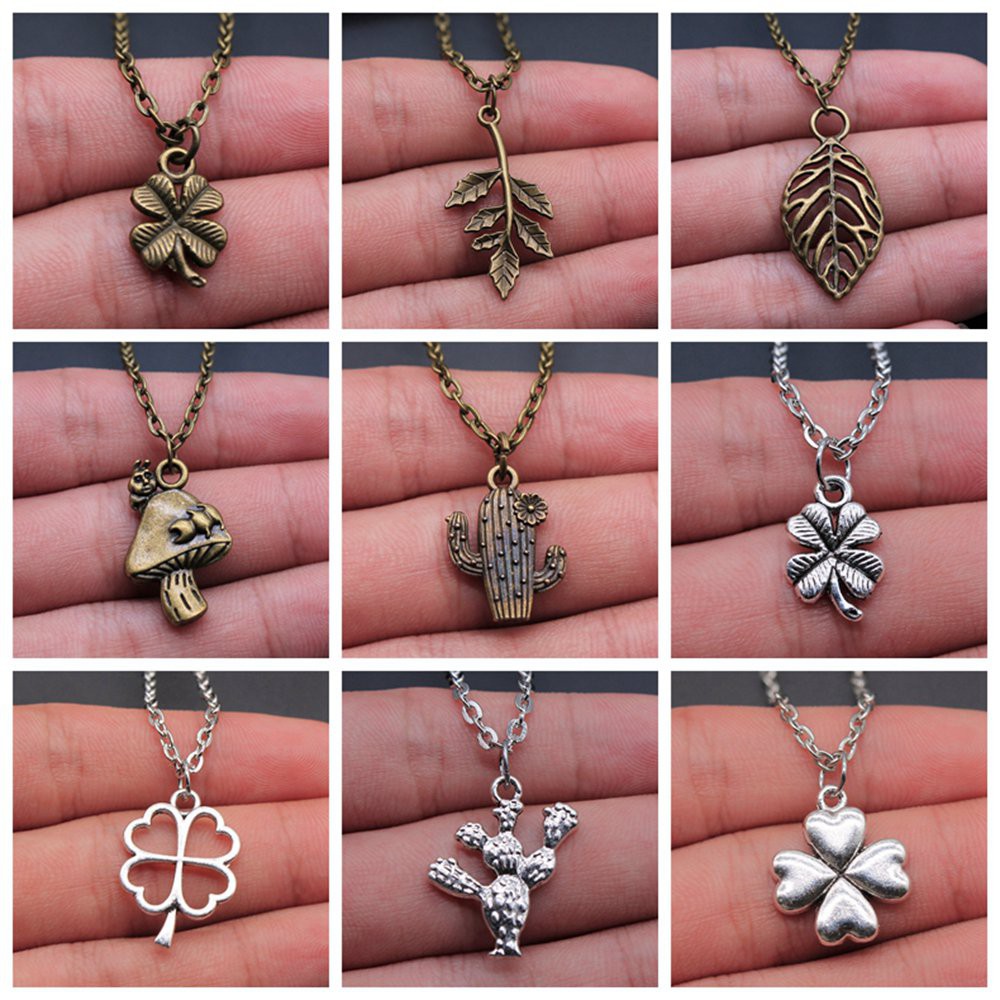 โคลเวอร์กระบองเพชรใบโซ่โลหะสร้อยคอจี้ผู้หญิง/ผู้ชายสร้อยคอเครื่องประดับงานฝีมือที่ทําด้วยมือ