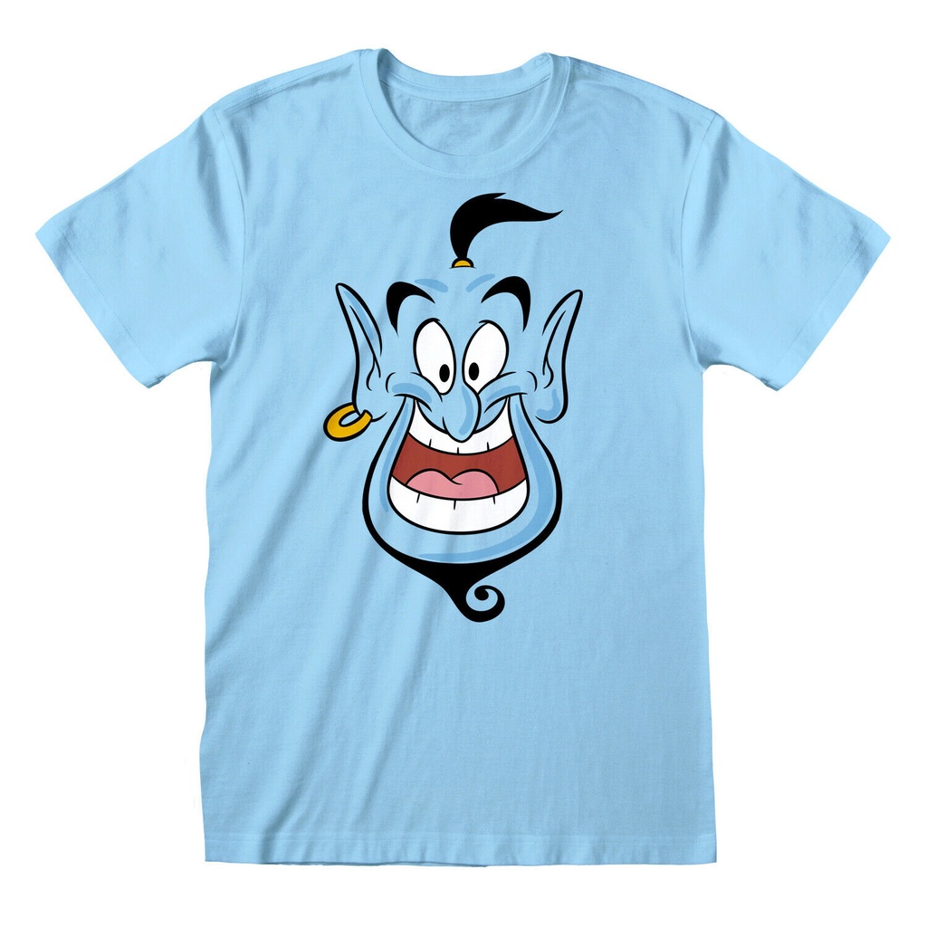 บุคลิกภาพเสื้อยืดบุรุษใหม่ล่าสุด Disney Aladdin Genie Face ผ้าฝ้าย 100% Gildan สบาย