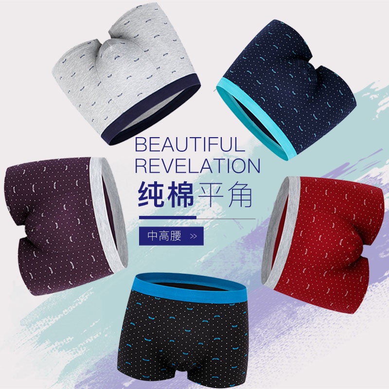 2-4 Pairs Of Genuine Products Pure Cotton Men's Underwear Sexy Printed Loose Plus Size Fat Guy Boxer Briefs Youth #4