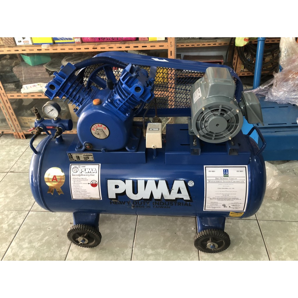 🔥โค้ดINC3LEL3ลด30฿ปั๊มลมสายพาน ลูกสูบ 92 ลิตร มอเตอร์ Pioneer 1 HP/220V Air Compressor ยี่ห้อ PUMA รุ่น PP-21