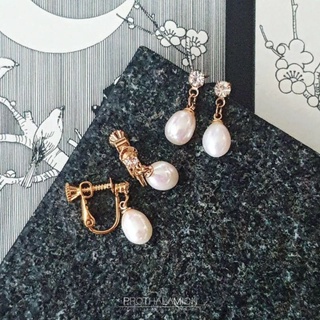 Classy Diamond Pearl Clip Earring : ต่างหู ตุ้มหู หนีบ มุก เพชร หรูหรา ไฮโซ คุณหนู