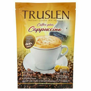 Truslen Coffee Plus Cappuccino Instant 136g.ทรูสเลนคอฟฟี่พลัสคาปูชิโน่กาแฟปรุงสำเร็จชนิดผง 17 กรัม x 8