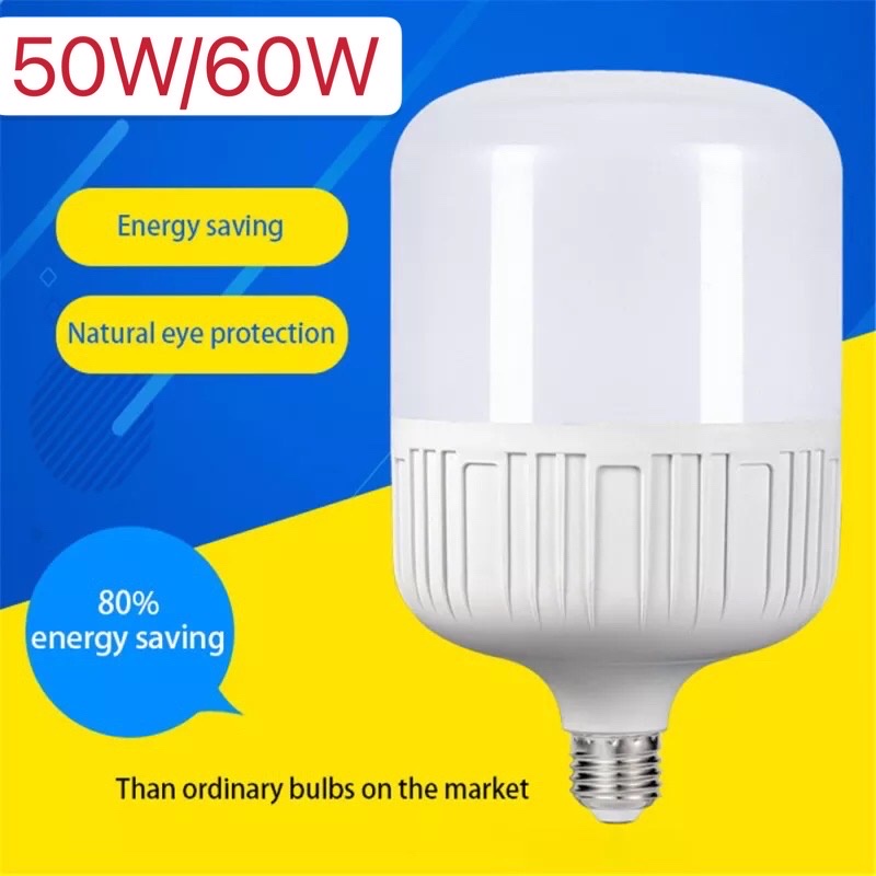 60W หลอดไฟ ไฟLED หลอดไฟLED หลอดไฟประหยัดพลังงาน ทรงกระบอก สีขาว ขั้ว E27 หลอด LED Bulb
