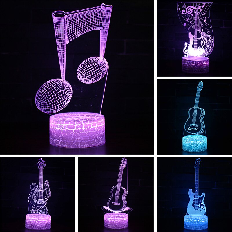 3d LED โคมไฟเพลงหมายเหตุ Cool กีตาร์อะคริลิคโลโก้เพลง LED Night Light ตกแต่งบ้านเด็กที่ดีที่สุดของขวัญ