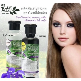 แชมพู/ครีมนวดผม สมุนไพรชีววิถี สูตรใบหมี่-อัญชัน ปริมาณ 240 มล.( 060 )