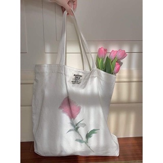 กระเป๋าผ้าลายกุหลาบสีหวาน กระเป๋า Tote bag🌷