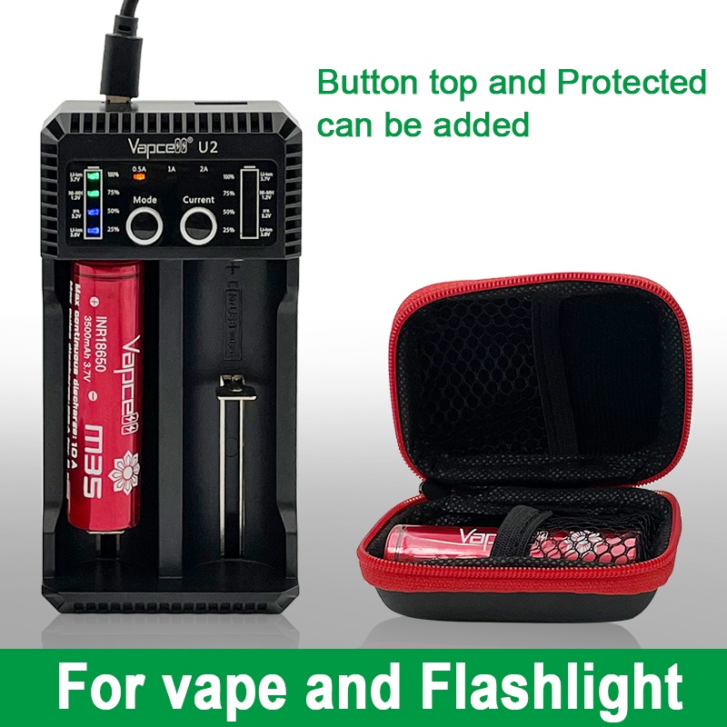 (เมื่อซื้อ 2 ก้อนฟรีกระเป๋าใส่ถ่าน) ถ่านชาร์จ Vapcell สีแดง รุ่น 18650 M35 3500mAh 10A/25A